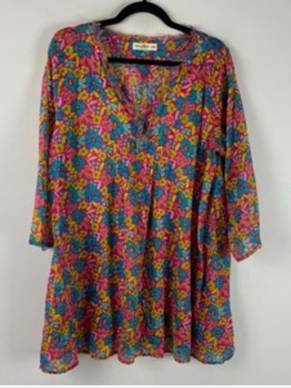 NATURAL LIFE Pink, Blue & Yellow Floral Casual Tunic Top